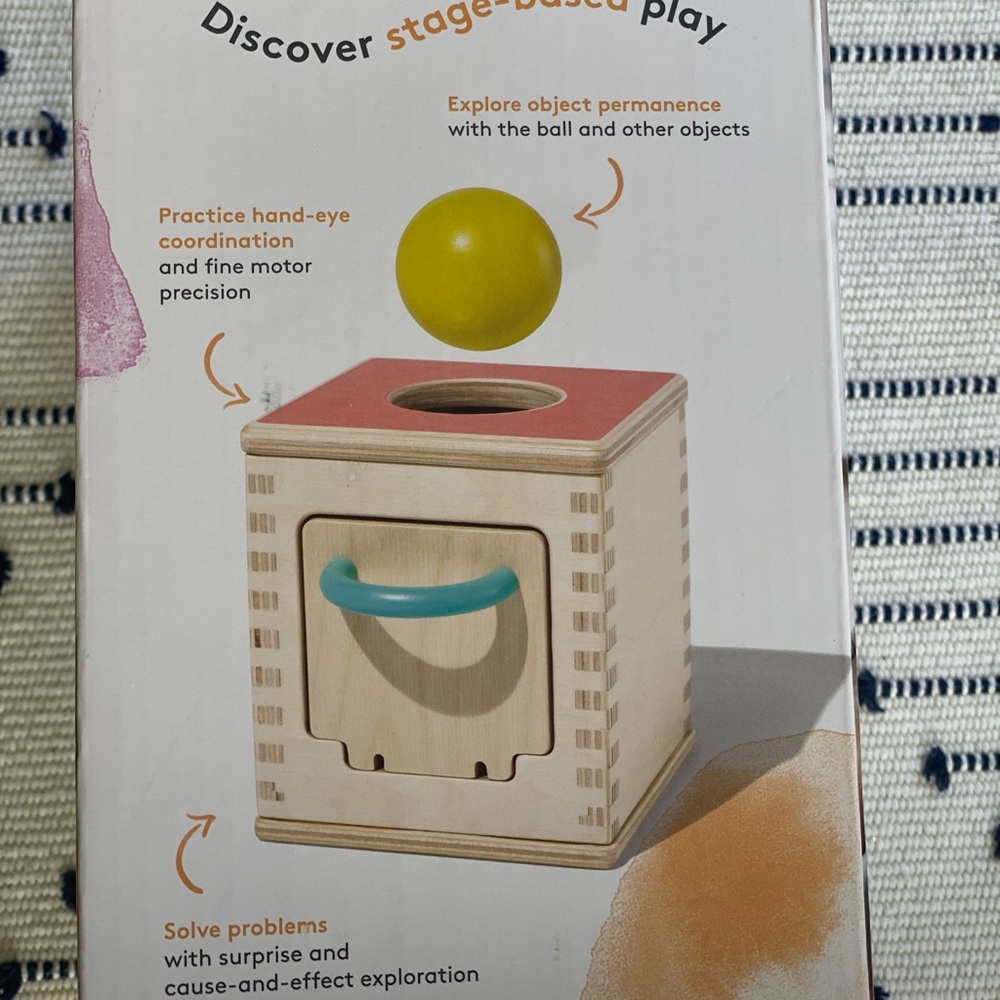 Wooden Activity Cube with Yellow Ball